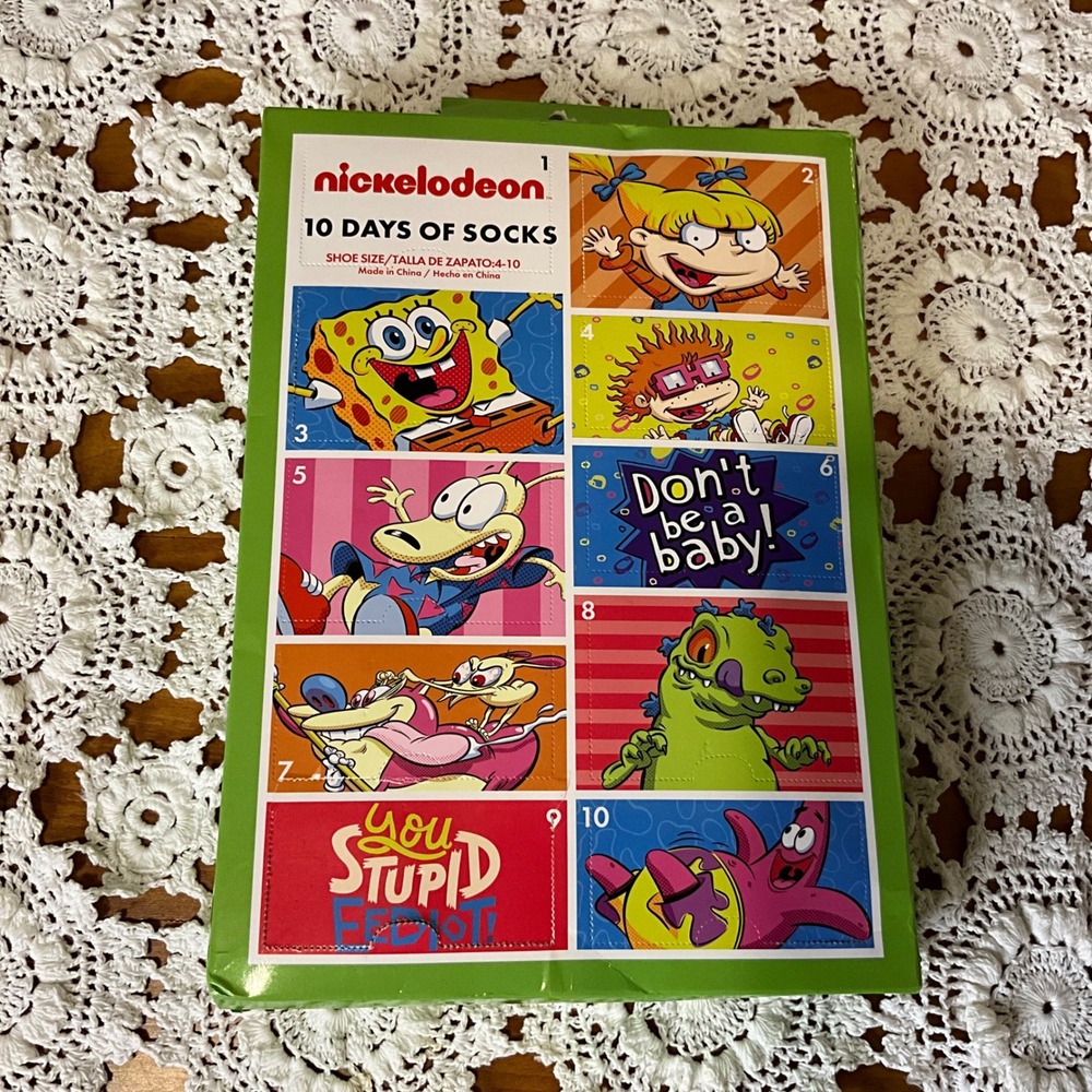 Nickelodeon 10โ Days of Socks Set Rugrats SpongeBob Hey Arnold Shoe Size 4-10